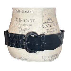 Infinity Wide Black Woven Italian Leather Belt with Braided Round Buckle
